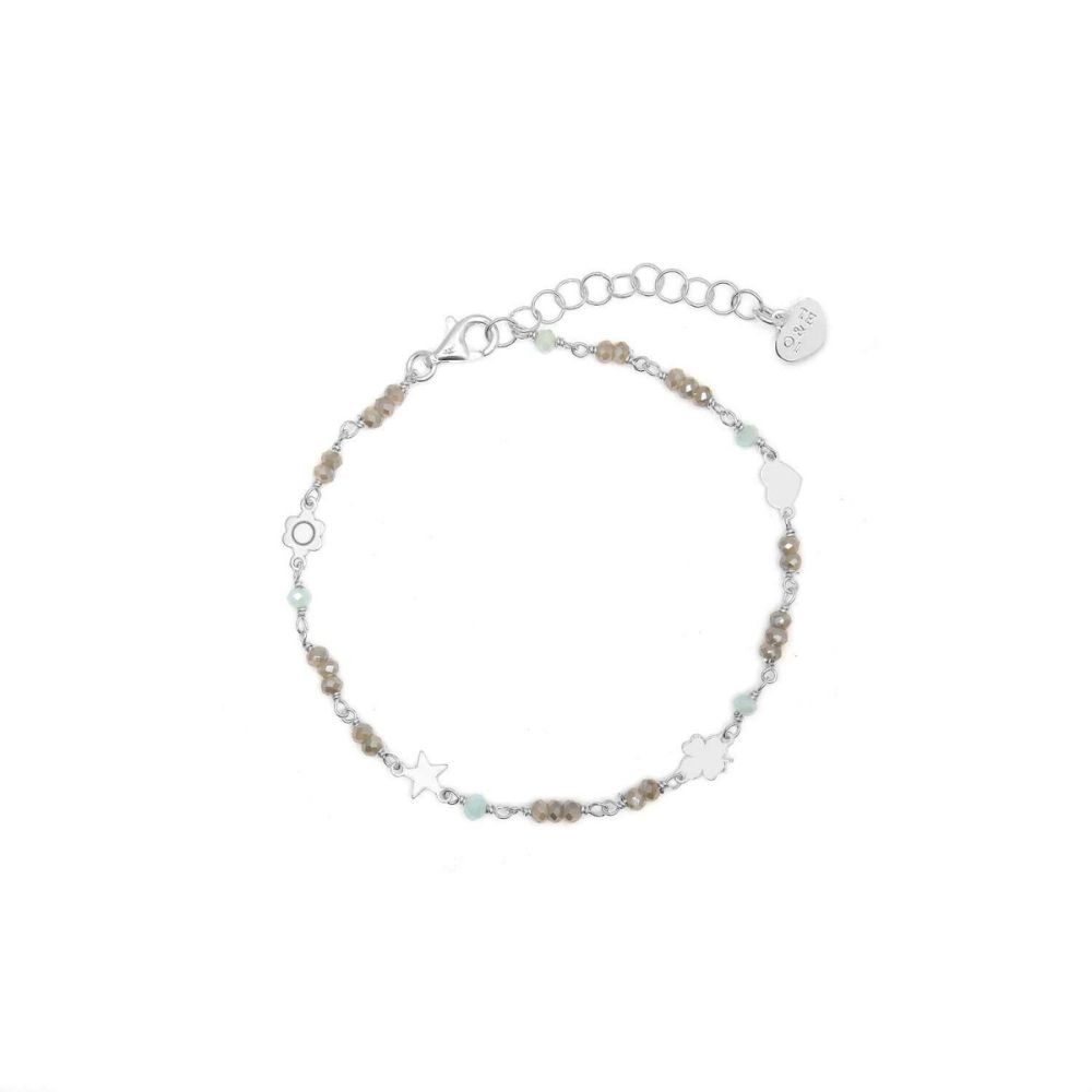 Io & Te Bracciale Argento Cristalli Grigi e Quadrifogli