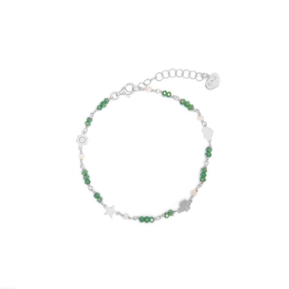 Io & Te Bracciale Argento Cristalli Verdi e Quadrifogli