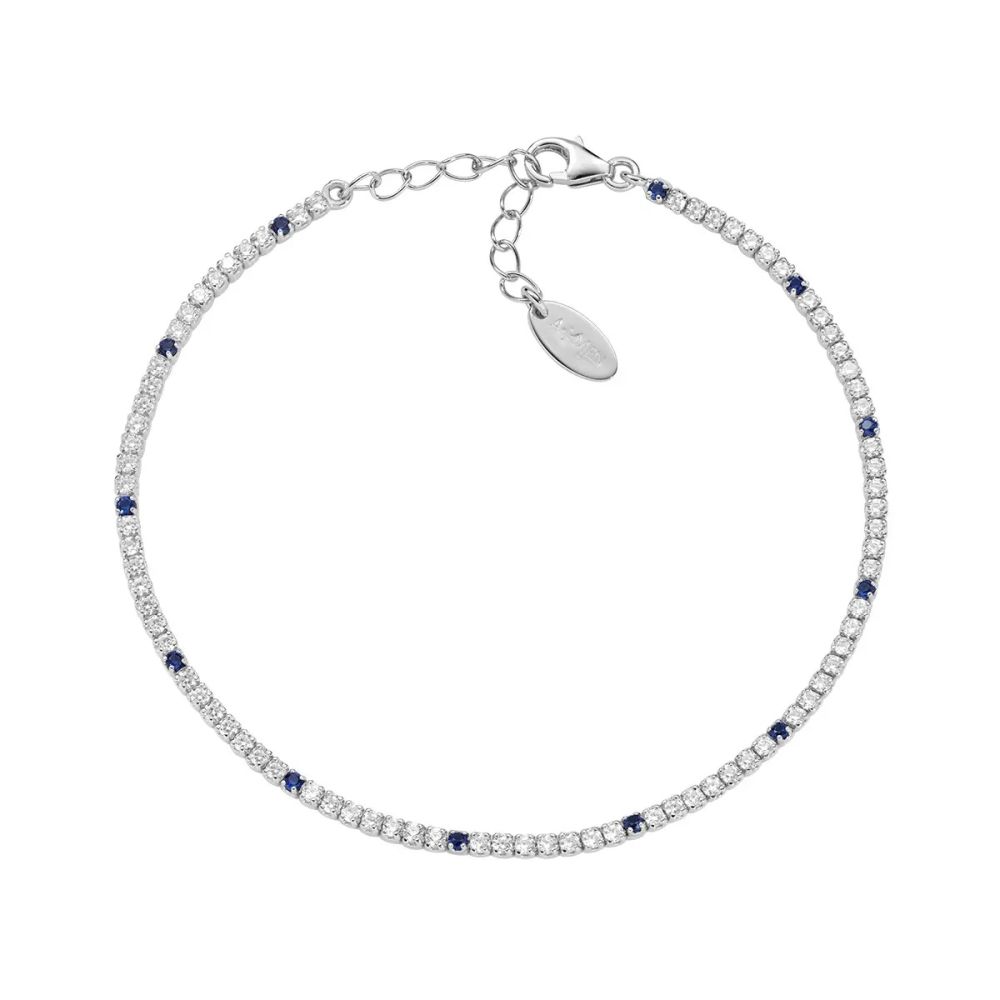 Amen Tennis Argento Zirconi Bianchi e Blu