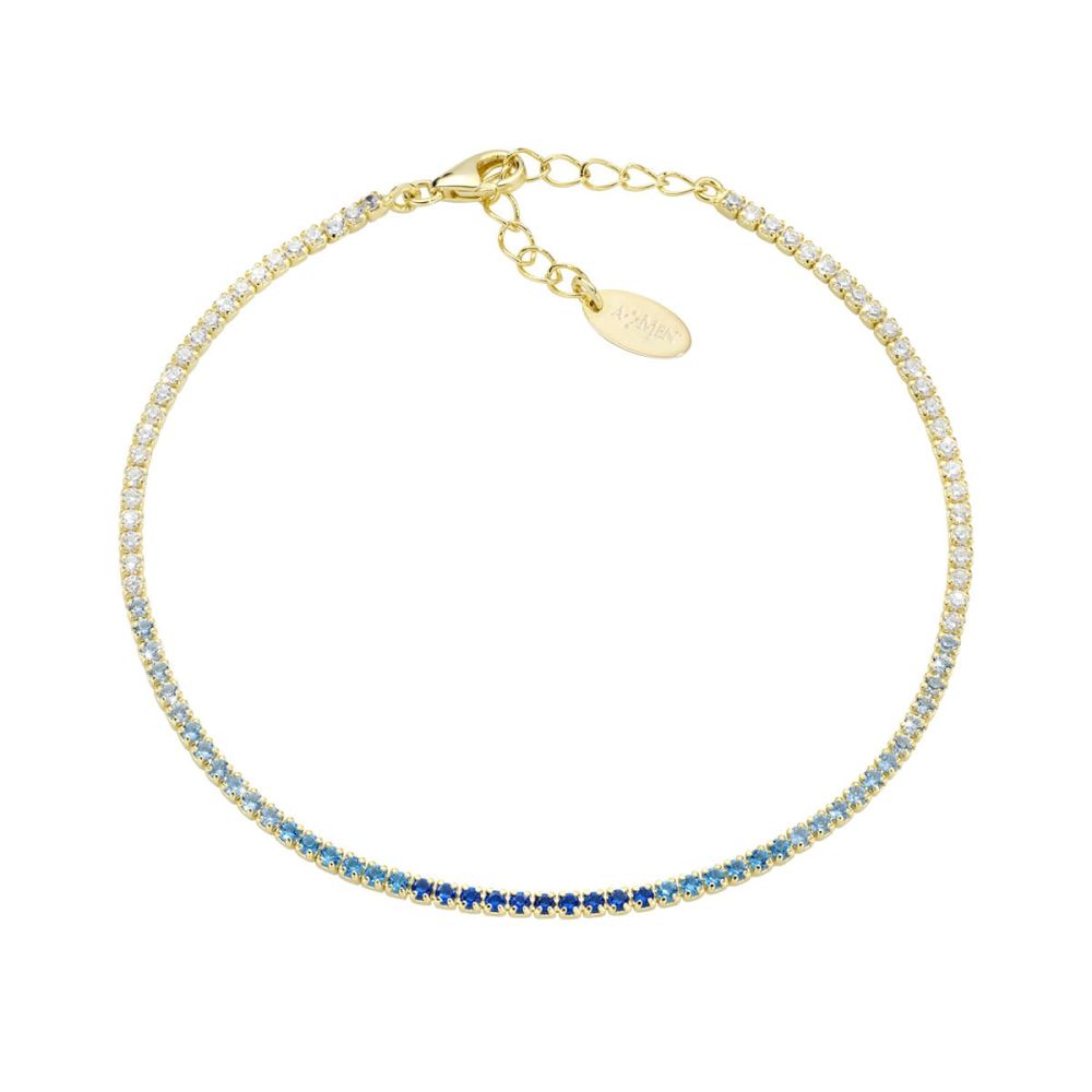 Amen Tennis Argento Gold Zirconi Blu e Bianchi