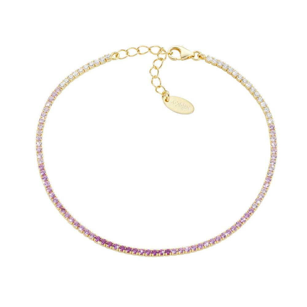 Amen Tennis Argento Gold Zirconi Fucsia e Bianchi