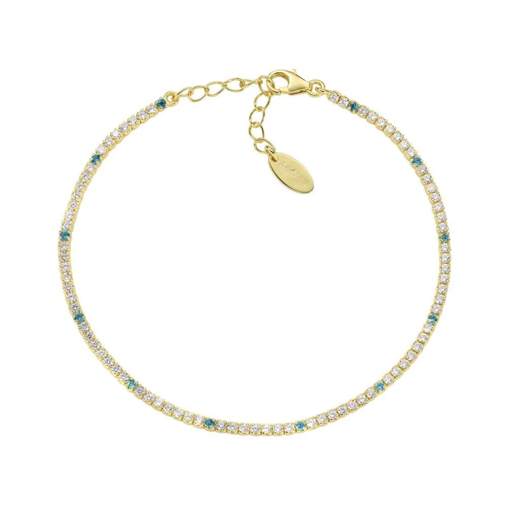Amen Tennis Argento Gold Zirconi Bianchi e Celesti