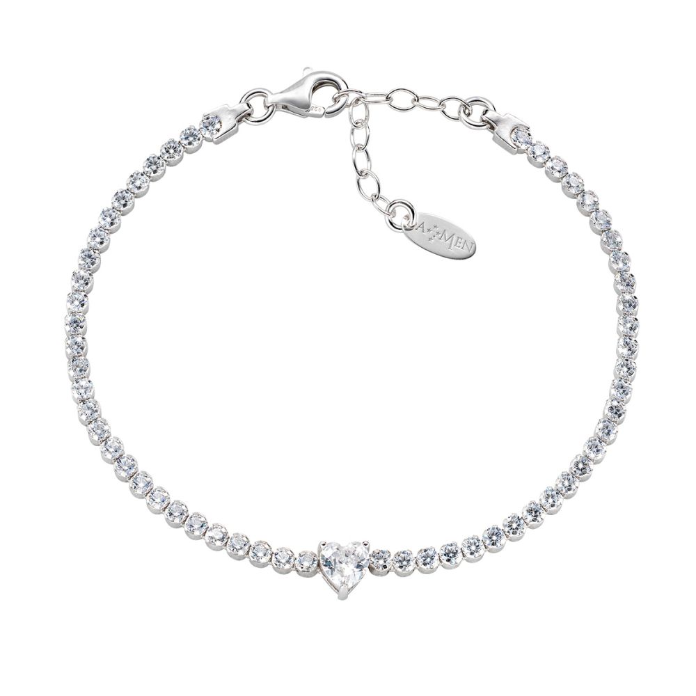 Amen Tennis Argento Rodiato Zirconi Bianchi e Cuore 