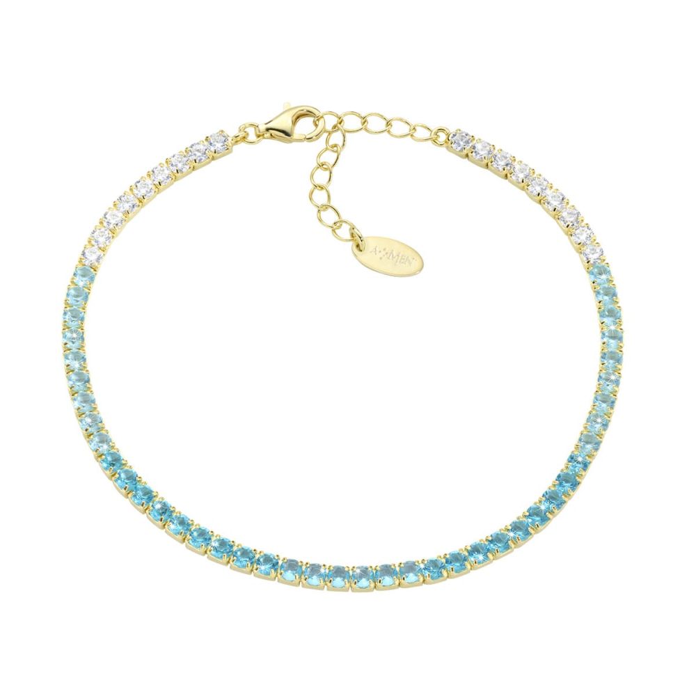 Amen Tennis Argento Gold Zirconi Acquamarina e Bianchi
