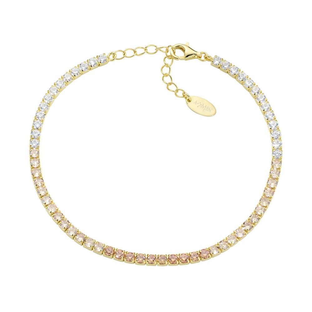 Amen Tennis Argento Gold Zirconi Gialli e Bianchi