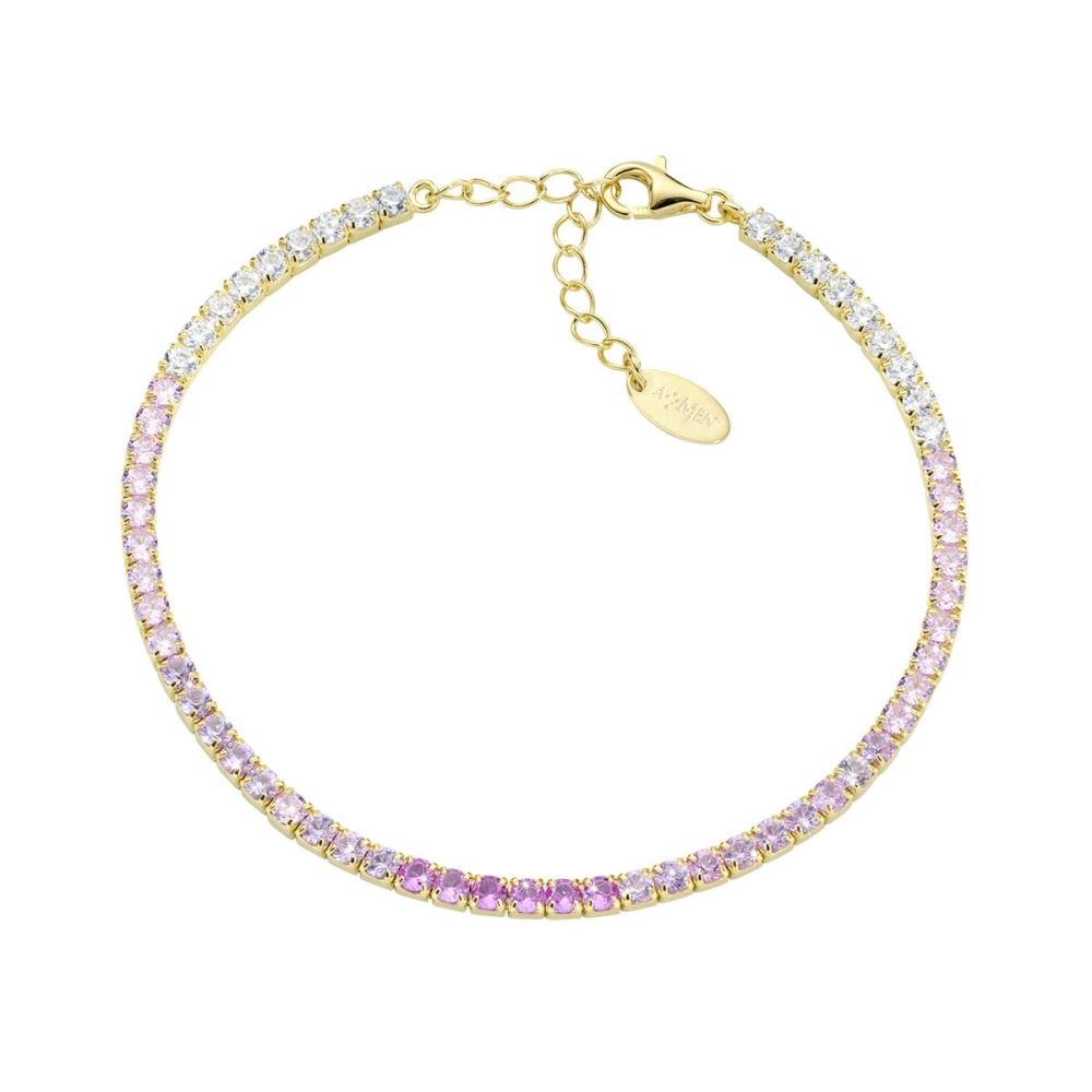 Amen Tennis Argento Gold Zirconi Rosa e Bianchi