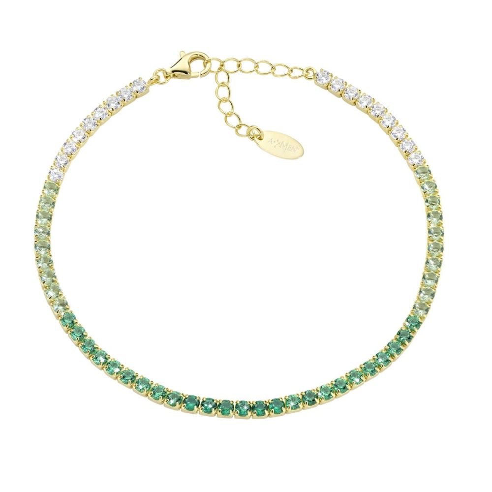 Amen Tennis Argento Gold Zirconi Verdi e Bianchi
