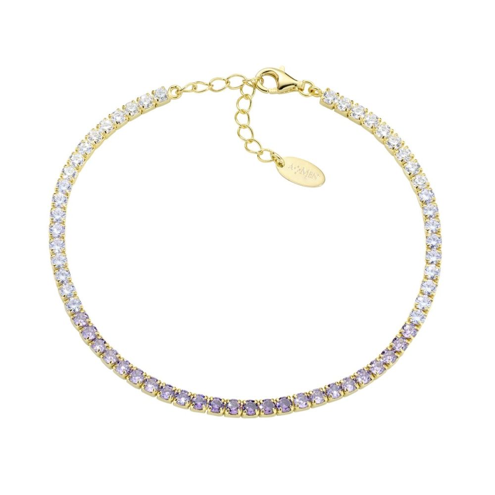 Amen Tennis Argento Gold Zirconi Viola e Bianchi