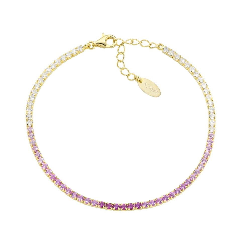 Amen Tennis Argento Gold Zirconi Fucsia e Bianchi