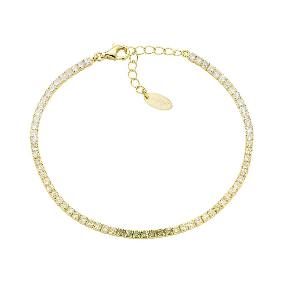 Amen Tennis Argento Gold Zirconi Verdi e Bianchi