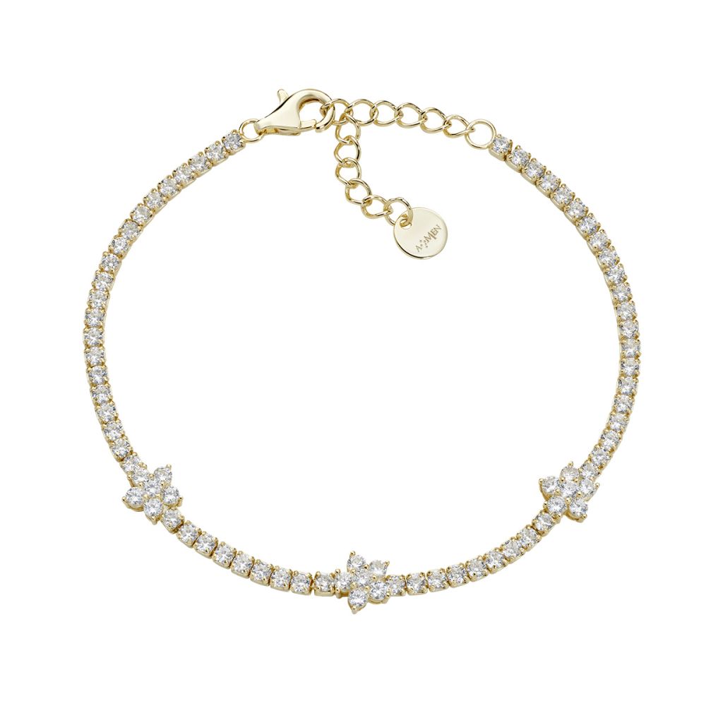 Amen Tennis Argento Gold Zirconi Bianchi e Fiori