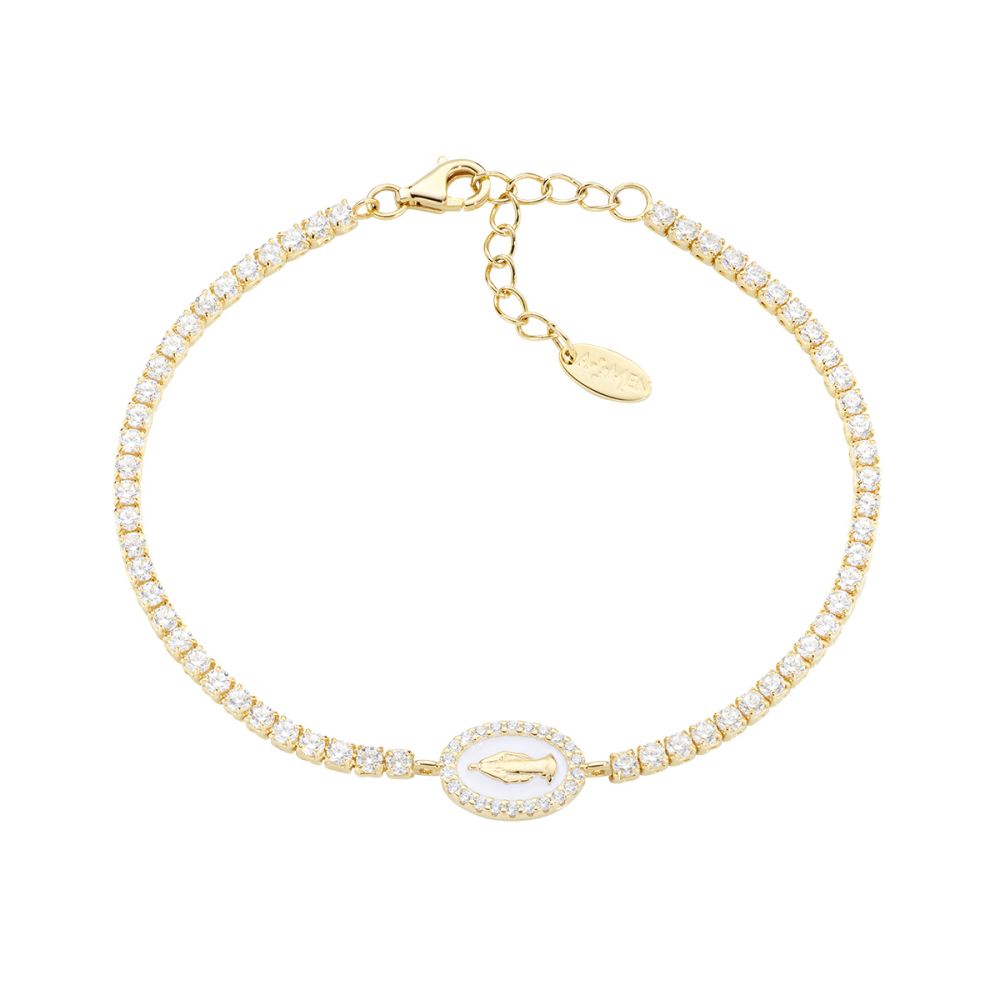 Amen Tennis Argento Gold Madonnina Bianca e Zirconi
