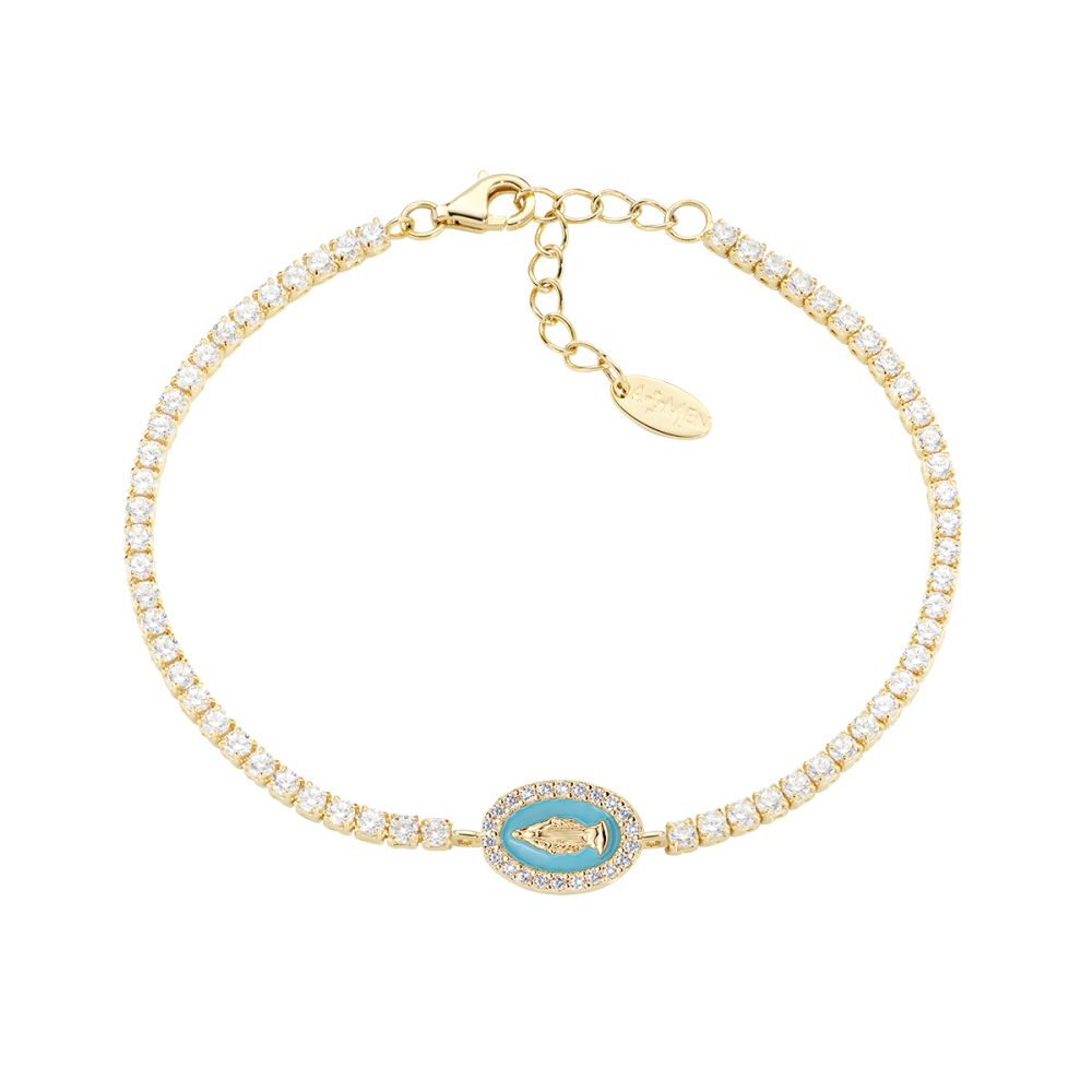 Amen Tennis Argento Gold Madonnina Verde e Zirconi