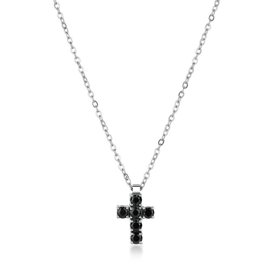 Brosway Collana Acciaio Croce Zirconi Neri Avantgarde