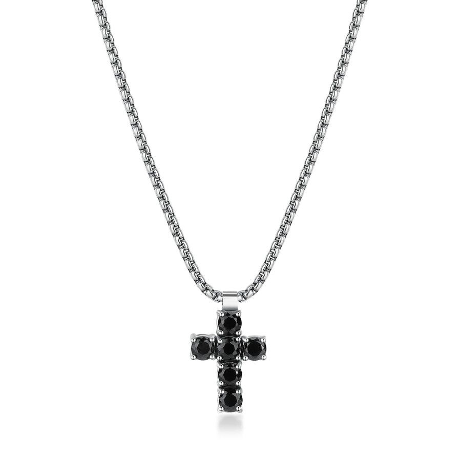 Brosway Collana Acciaio Croce Zirconi Neri Avantgarde