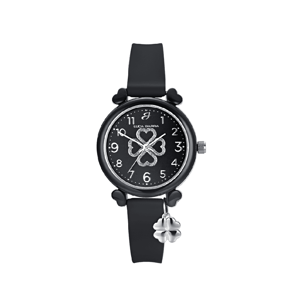 Luca Barra Orologio Solo Tempo Silicone Nero e Quadrifoglio