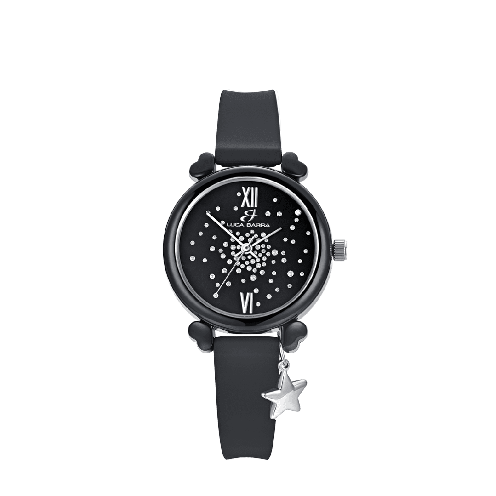 Luca Barra Orologio Solo Tempo Silicone Nero e Cristalli