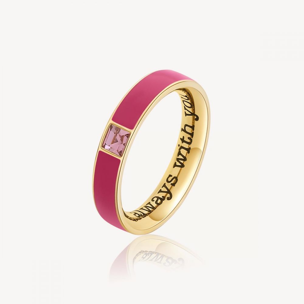 Brosway Anello Acciaio Gold Smalto Viola e Cristallo With You