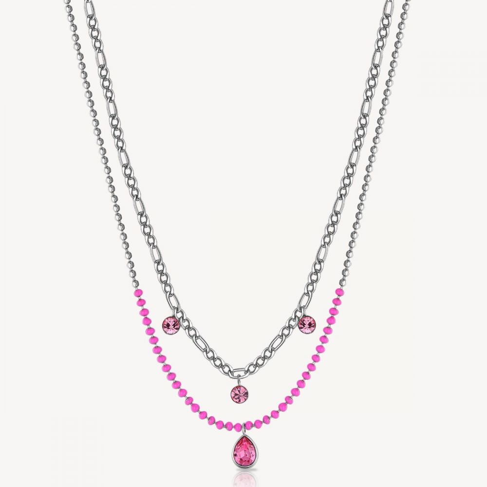 Brosway Collana 2 Fili Acciaio Cristalli Rosa Symphonia