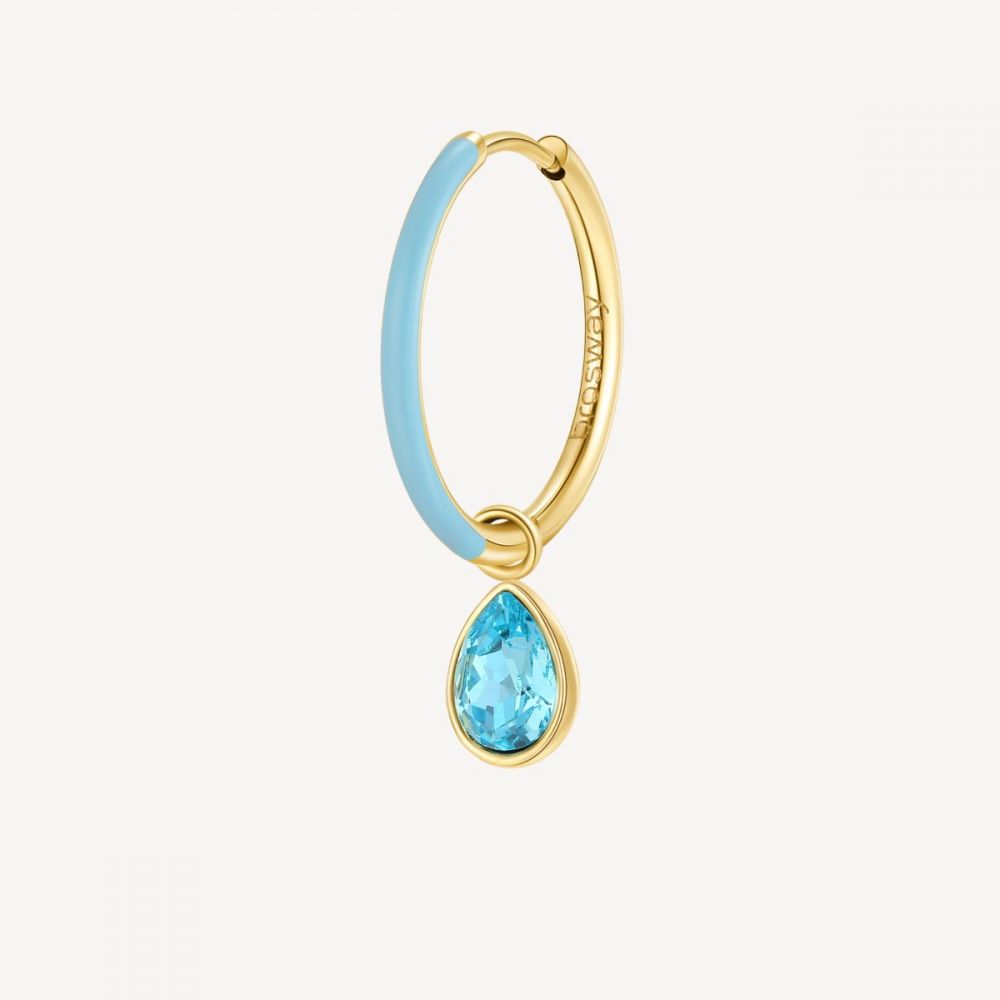 Brosway Orecchino Cerchio Acciaio Gold Smalto Turchese e Cristallo Symphonia