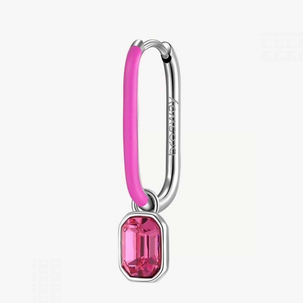 Brosway Mono Orecchino Acciaio Smalto Fucsia e Cristallo Symphonia 