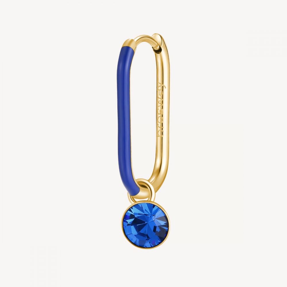 Brosway Mono Orecchino Acciaio Gold Smalto Blu e Cristallo Symphonia 