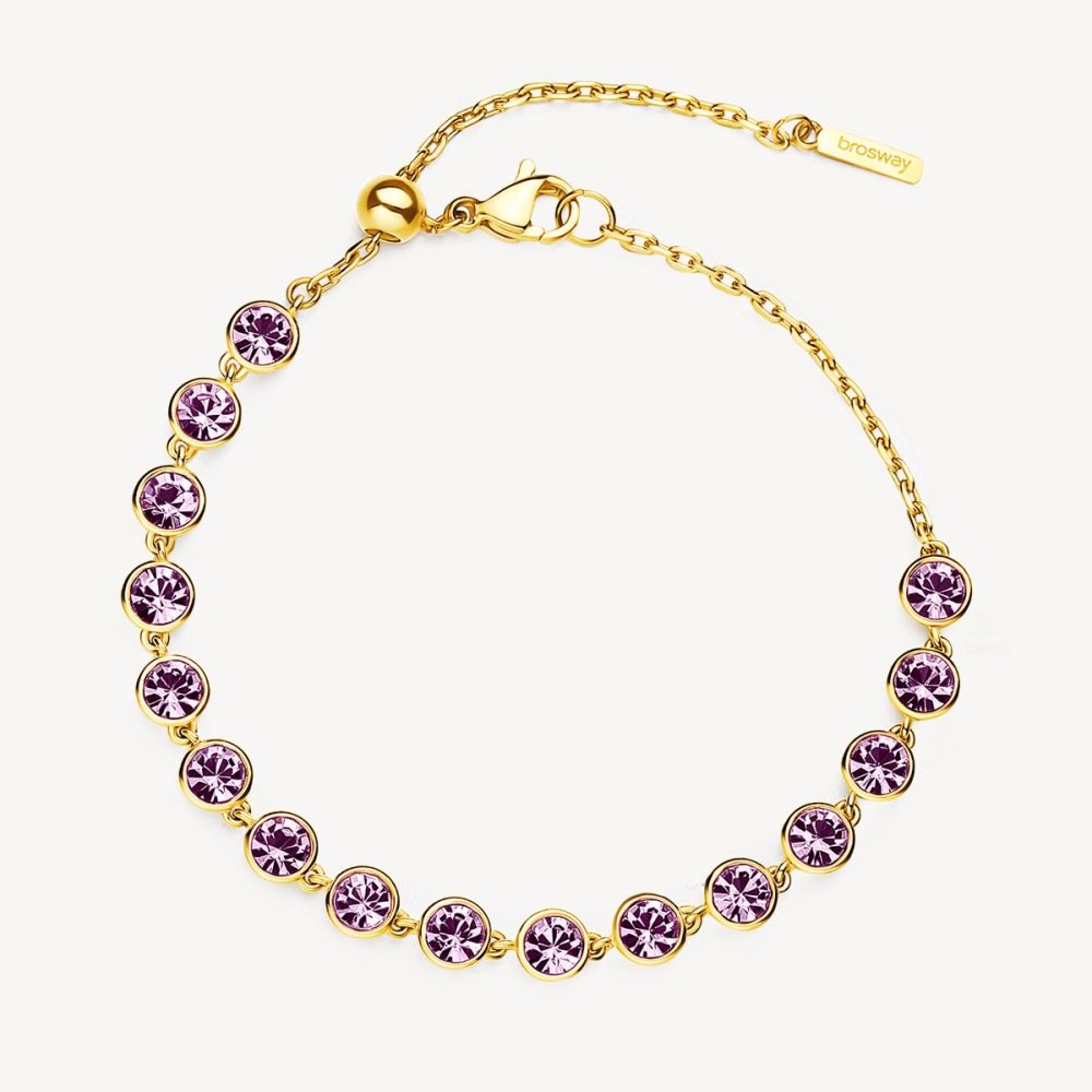 Brosway Bracciale Acciaio Gold e Cristalli Ametista Symphonia