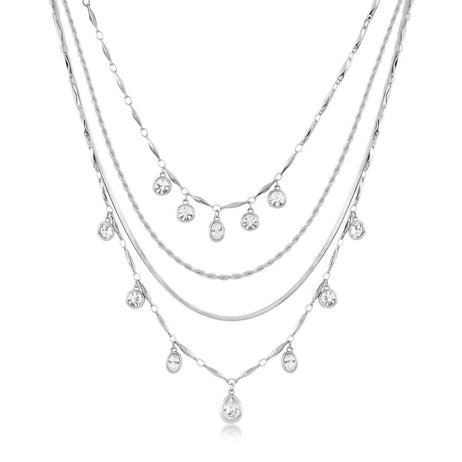 Brosway Collana Multifilo Acciaio Cristalli Bianchi Symphonia