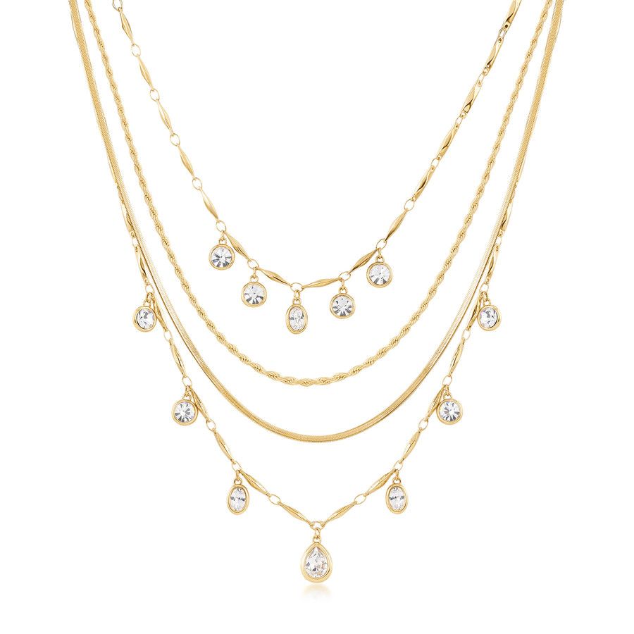 Brosway Collana Multifilo Acciaio Gold Cristalli Bianchi Symphonia