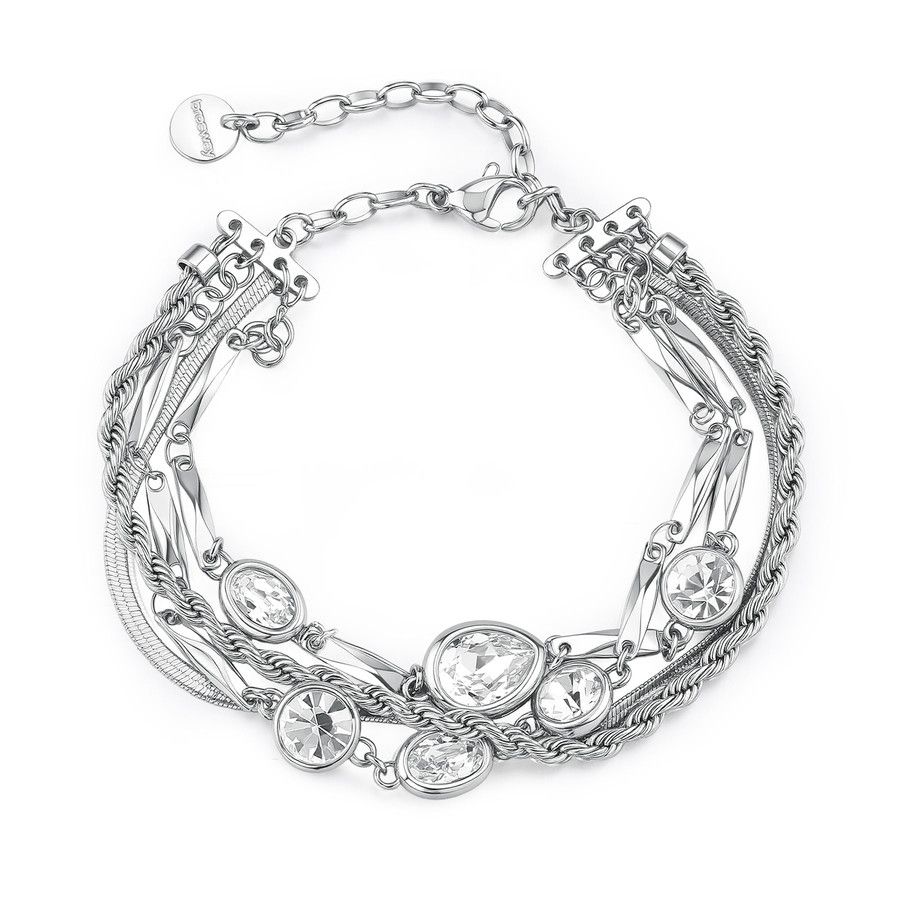 Brosway Bracciale Multifilo Acciaio Cristalli Bianchi Symphonia