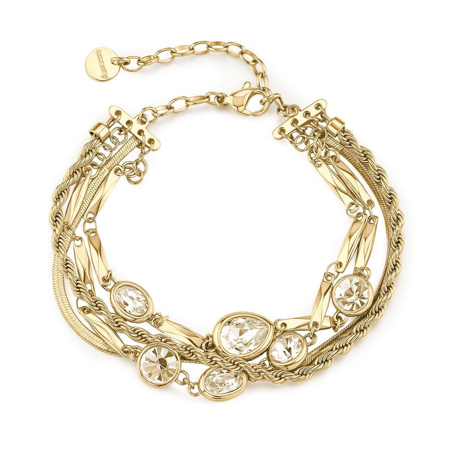 Brosway Bracciale Multifilo Acciaio Gold Cristalli Bianchi Symphonia