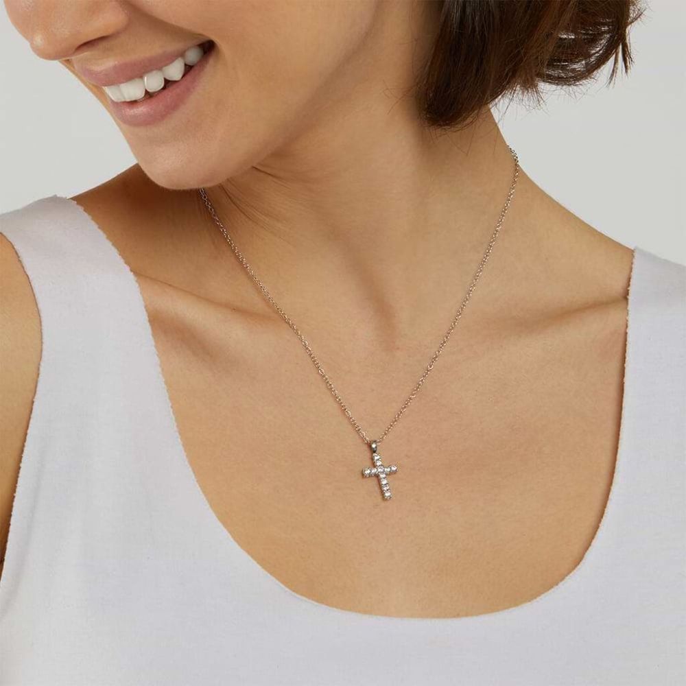 Stroili Girocollo Donna Argento Rodiato Croce e Zirconi