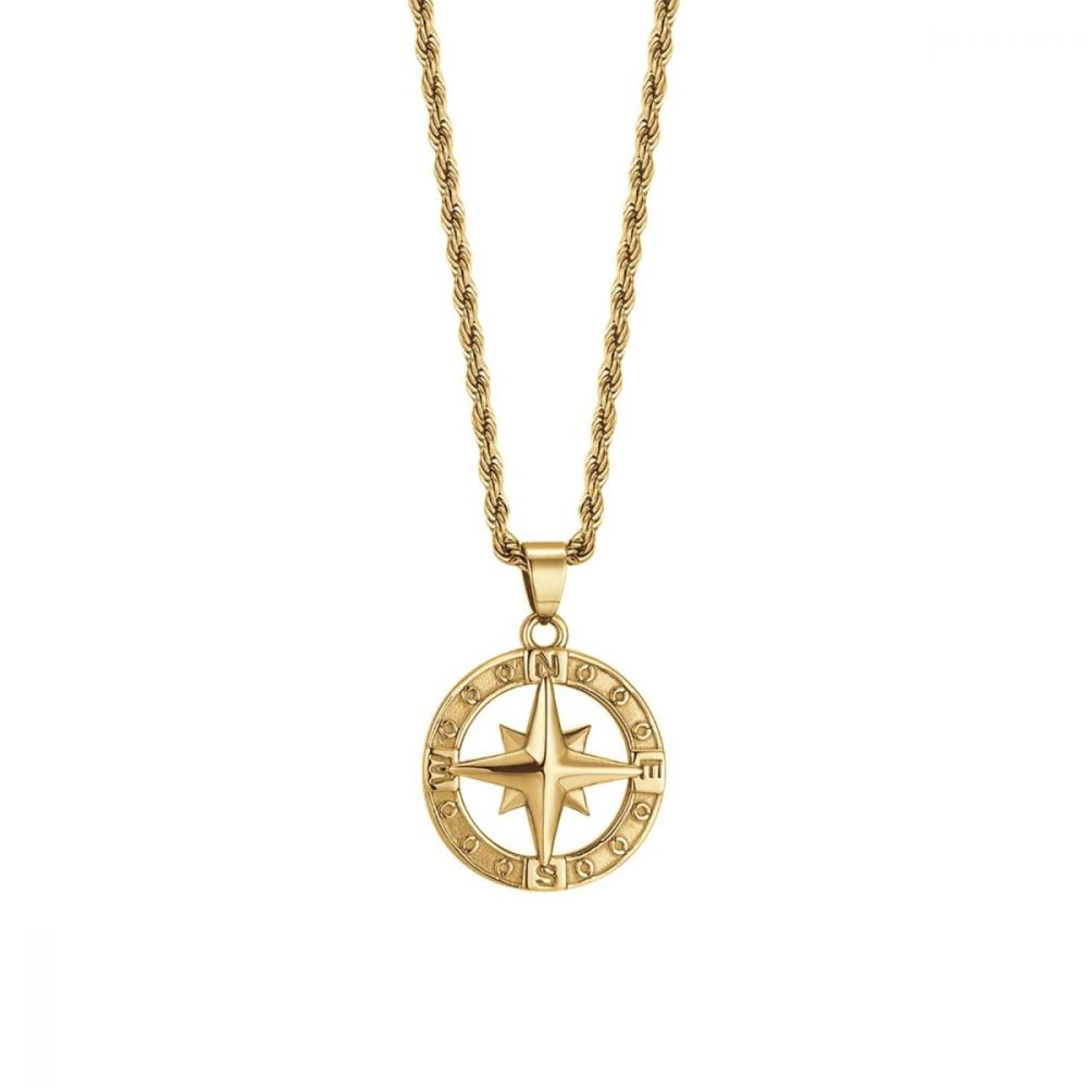 Luca Barra Collana Uomo Acciaio Gold Rosa Dei Venti