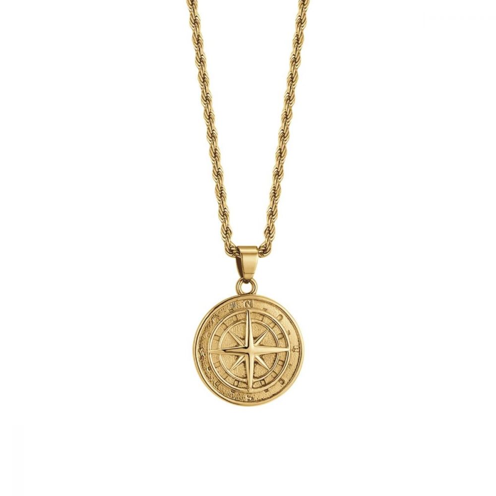 Luca Barra Collana Uomo Acciaio Gold Con Rosa Dei Venti