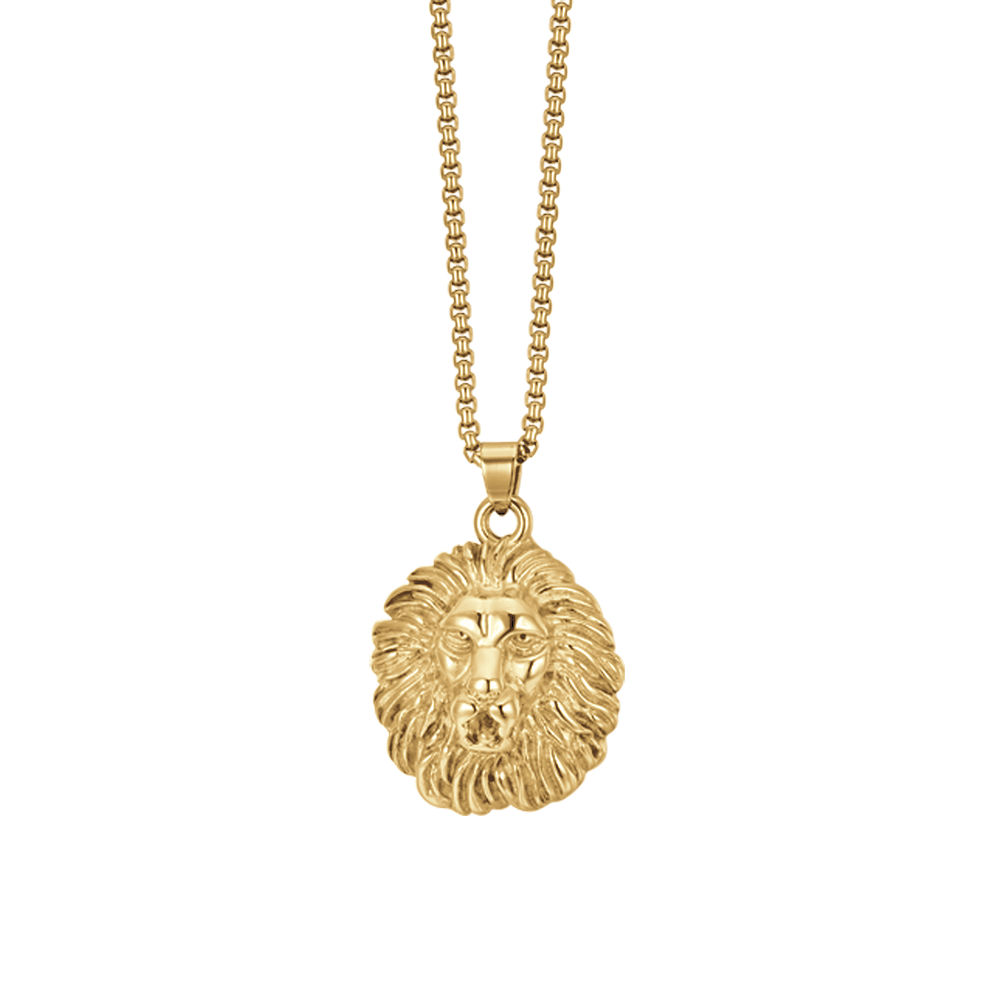 Luca Barra Collana Acciaio Gold Testa di Leone