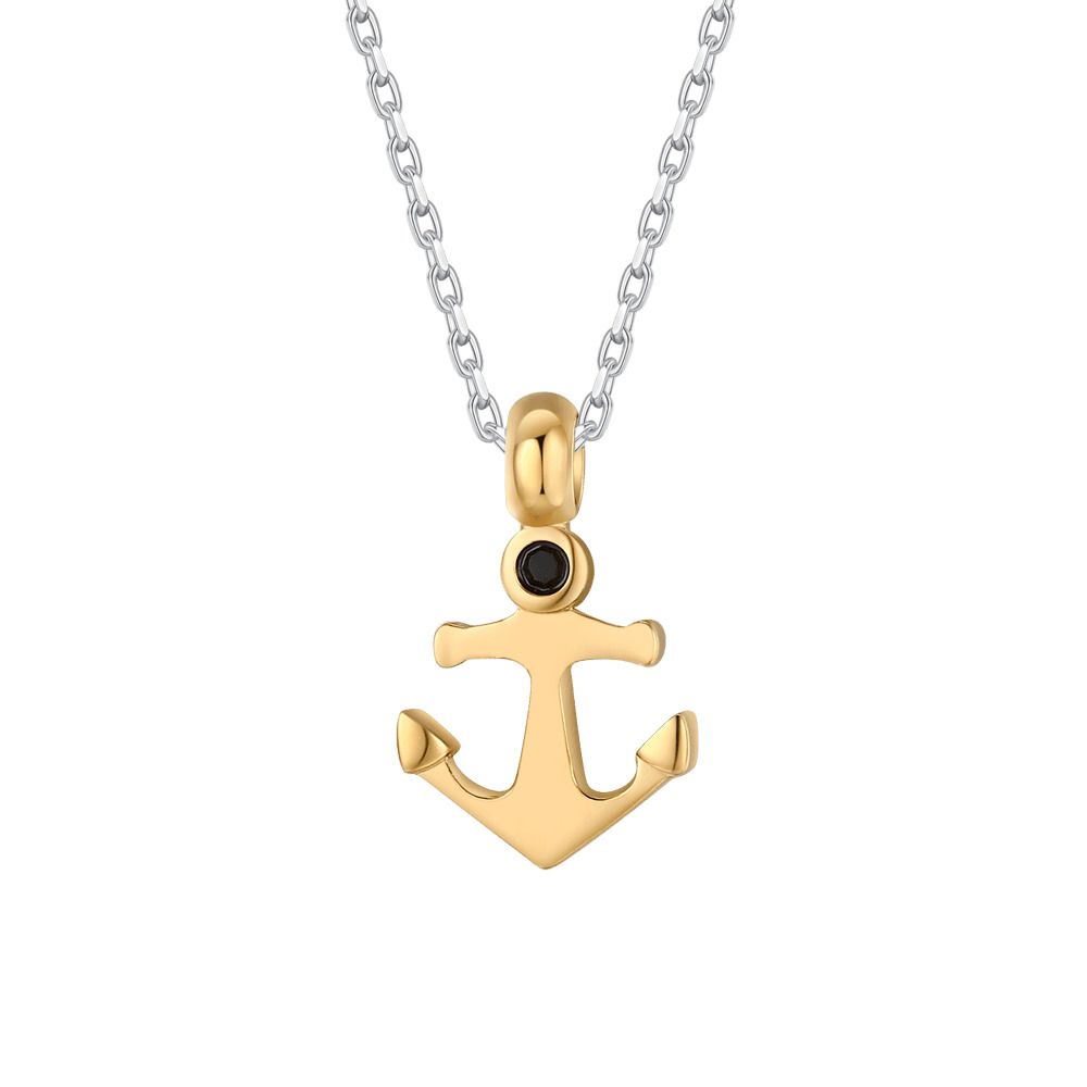 Luca Barra Collana Acciaio Ancora Gold e Zircone