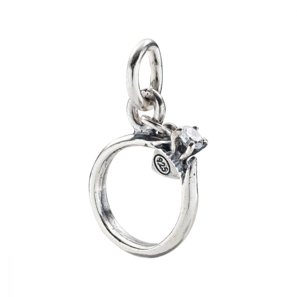 Amen Charm Donna Argento Brunito Anello Solitario
