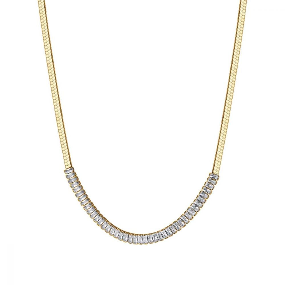 Luca Barra Collana Donna Snake Acciaio Gold Cristalli Bianchi