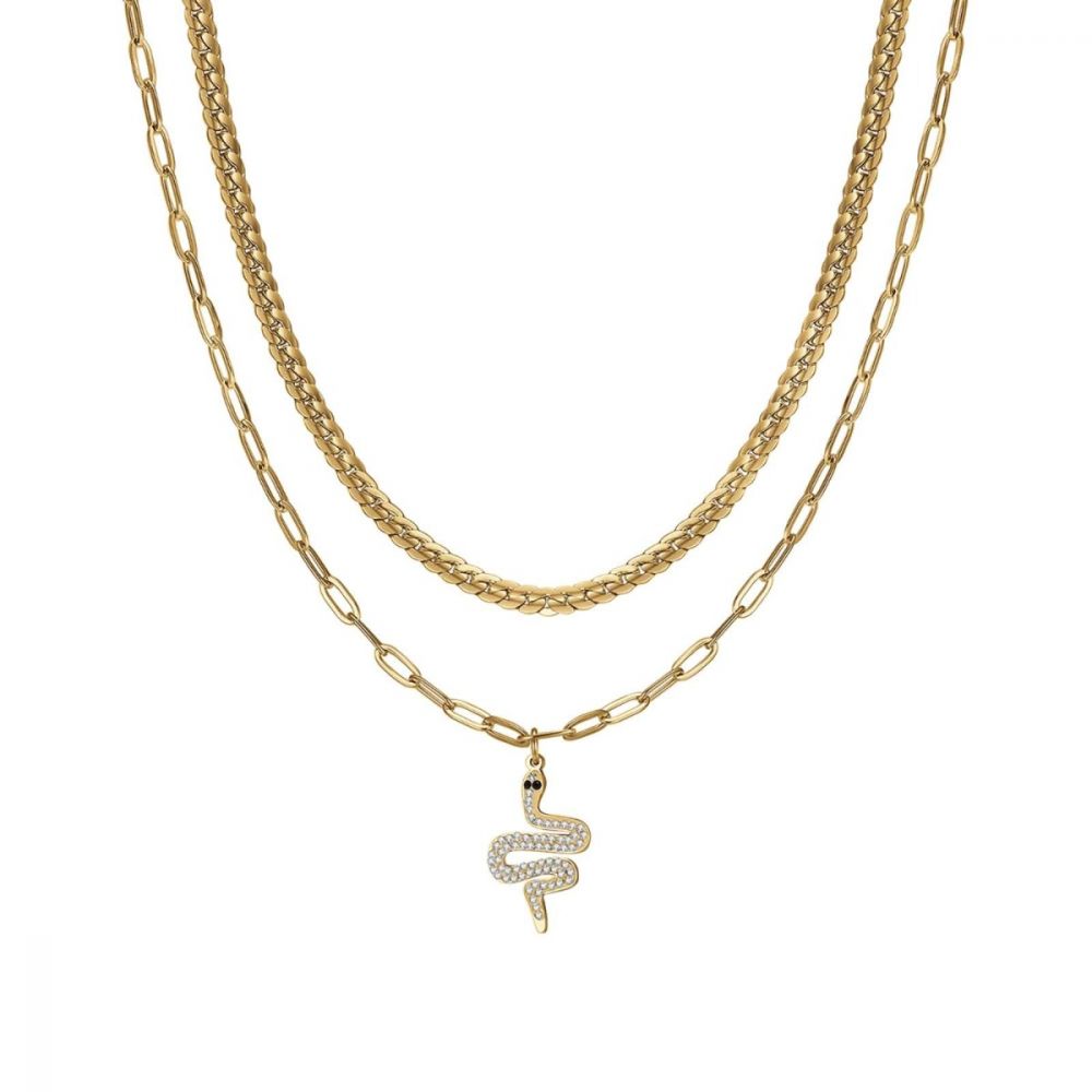 Luca Barra Collana 2 Fili Donna Acciaio Gold Serpente