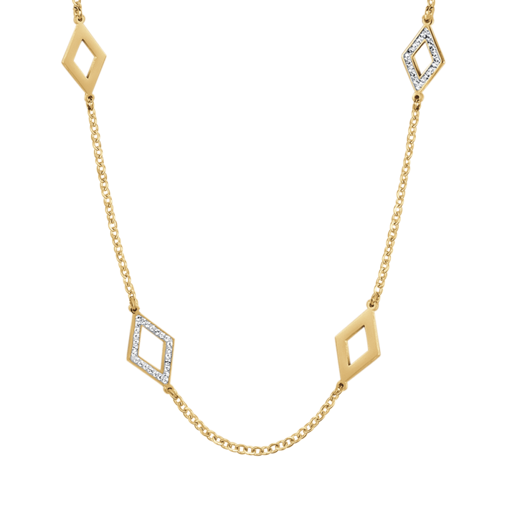 Luca Barra Collana Acciaio Gold Elementi Geometrici e Cristalli Bianchi