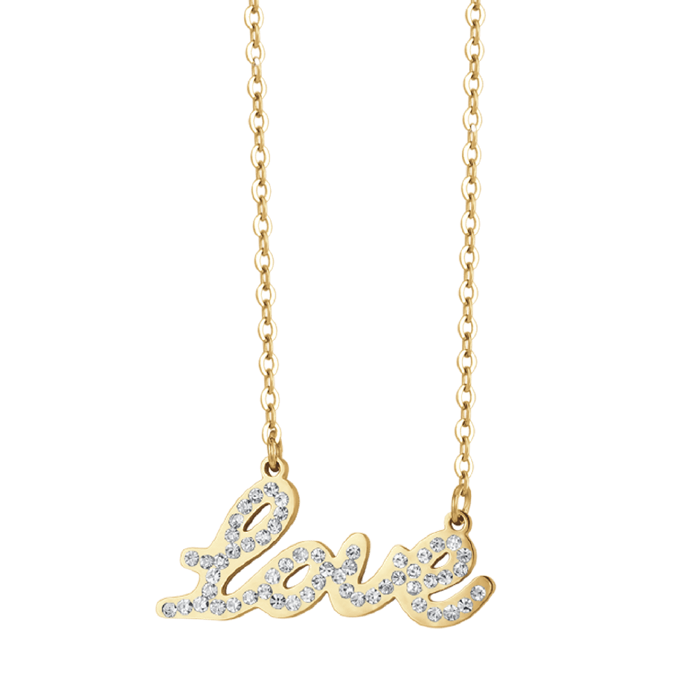 Luca Barra Collana Acciaio Gold Love con Cristalli Bianchi