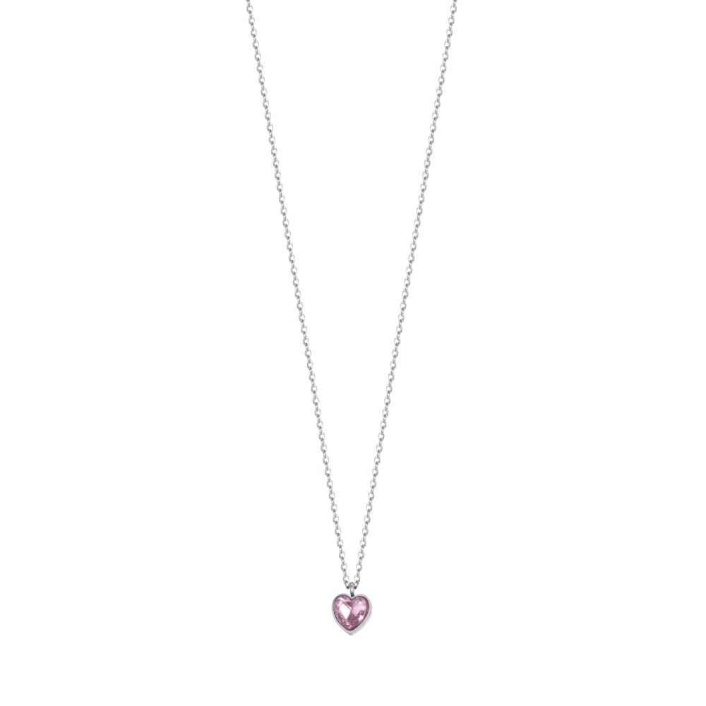 Luca Barra Collana Acciaio Cuore Cristallo Rosa