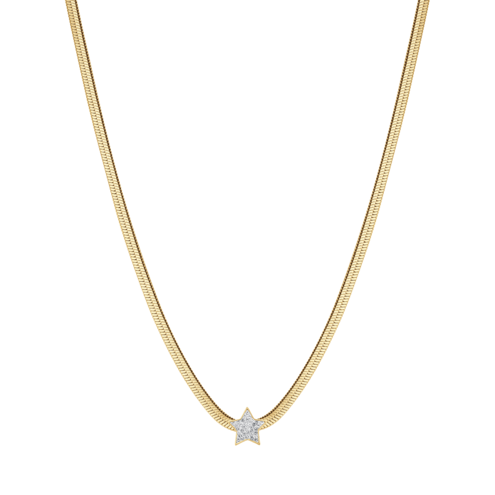 Luca Barra Collana Snake Acciaio Gold Stella Zirconata
