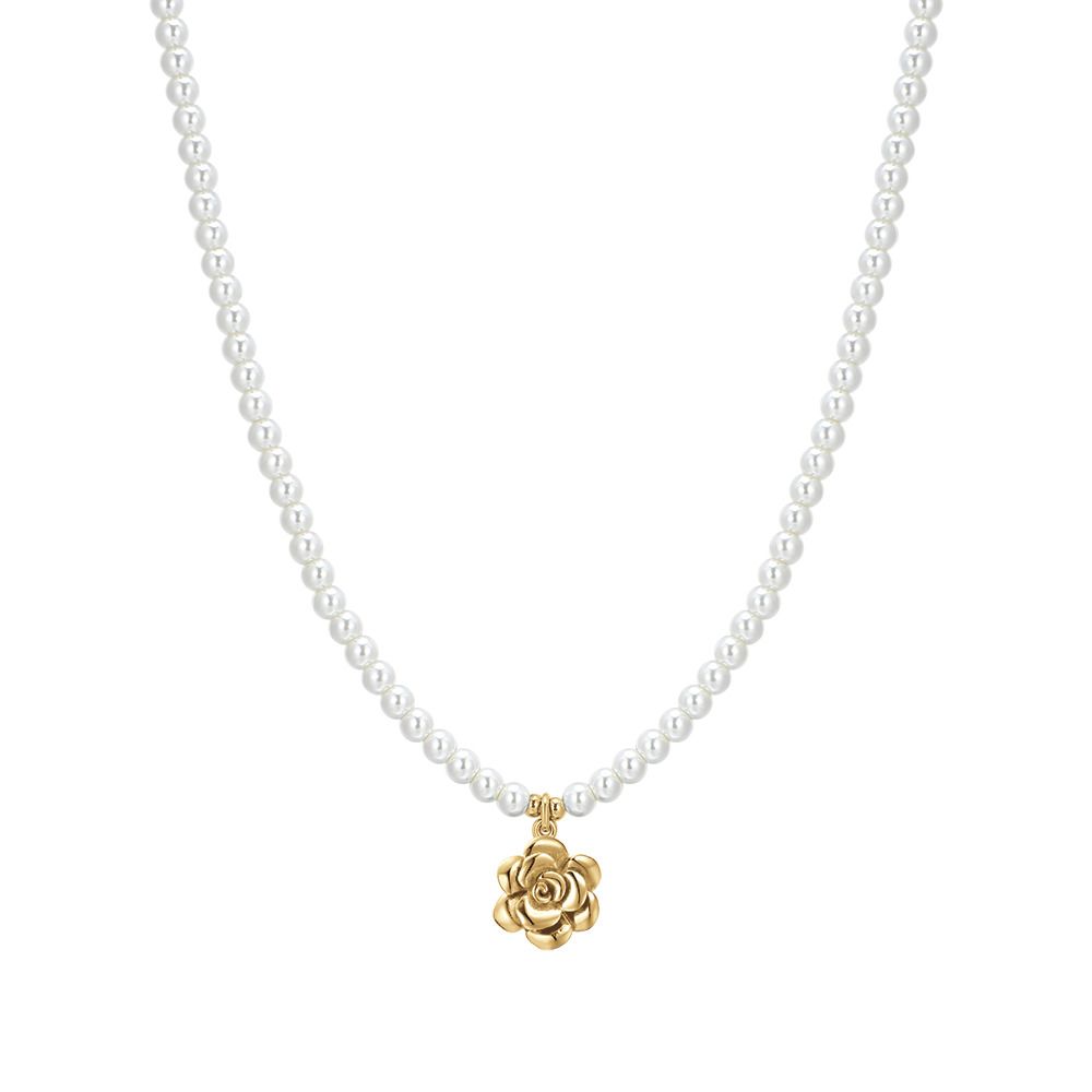 Luca Barra Collana Acciaio Gold Perle e Rosa