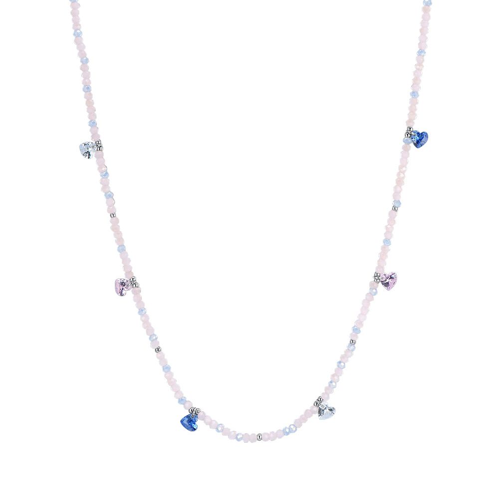 Luca Barra Collana Acciaio Pietre Rosa Cuori Multicolor