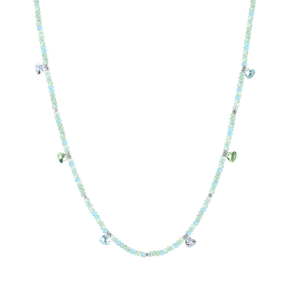 Luca Barra Collana Acciaio Pietre Verdi Cuori Multicolor