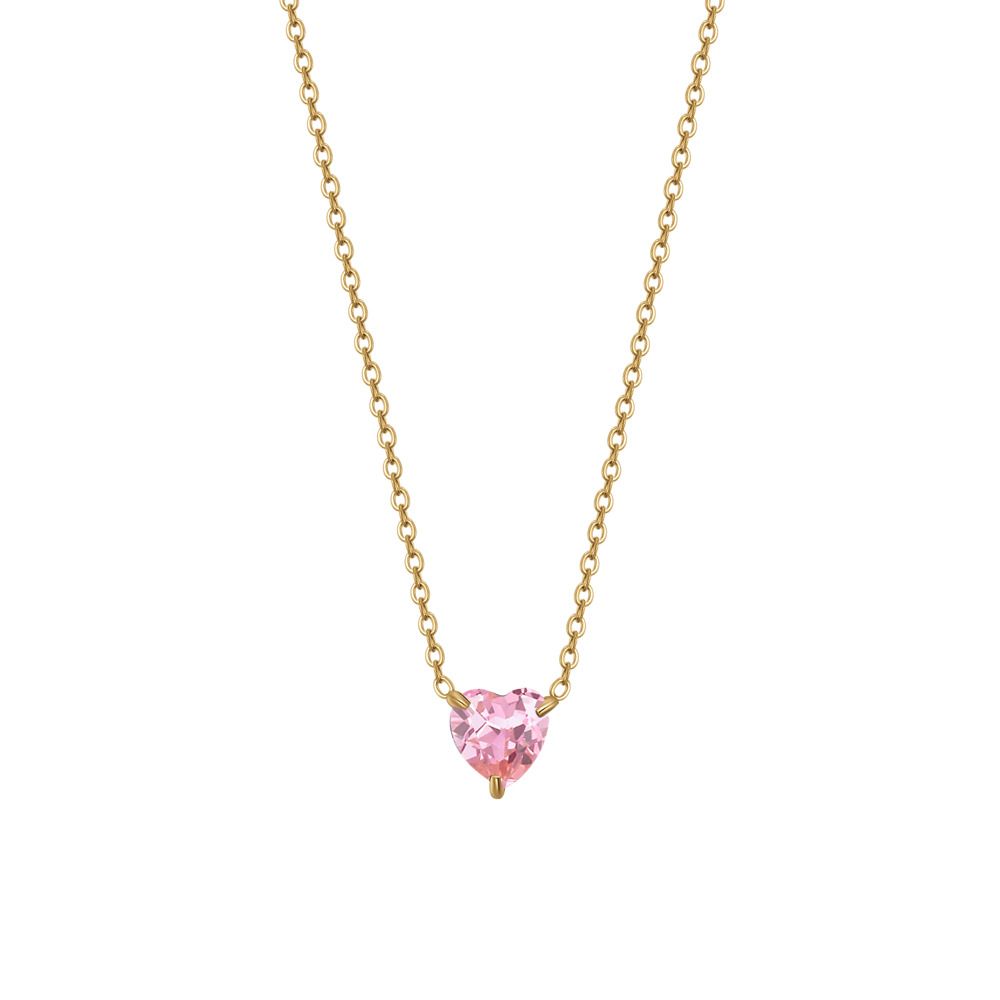 Luca Barra Collana Acciaio Gold Cuore Rosa