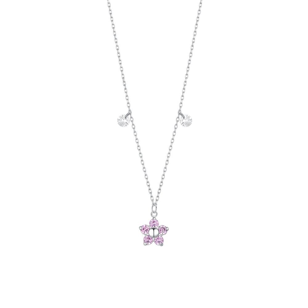 Luca Barra Collana Acciaio Fiore Zirconi Rosa