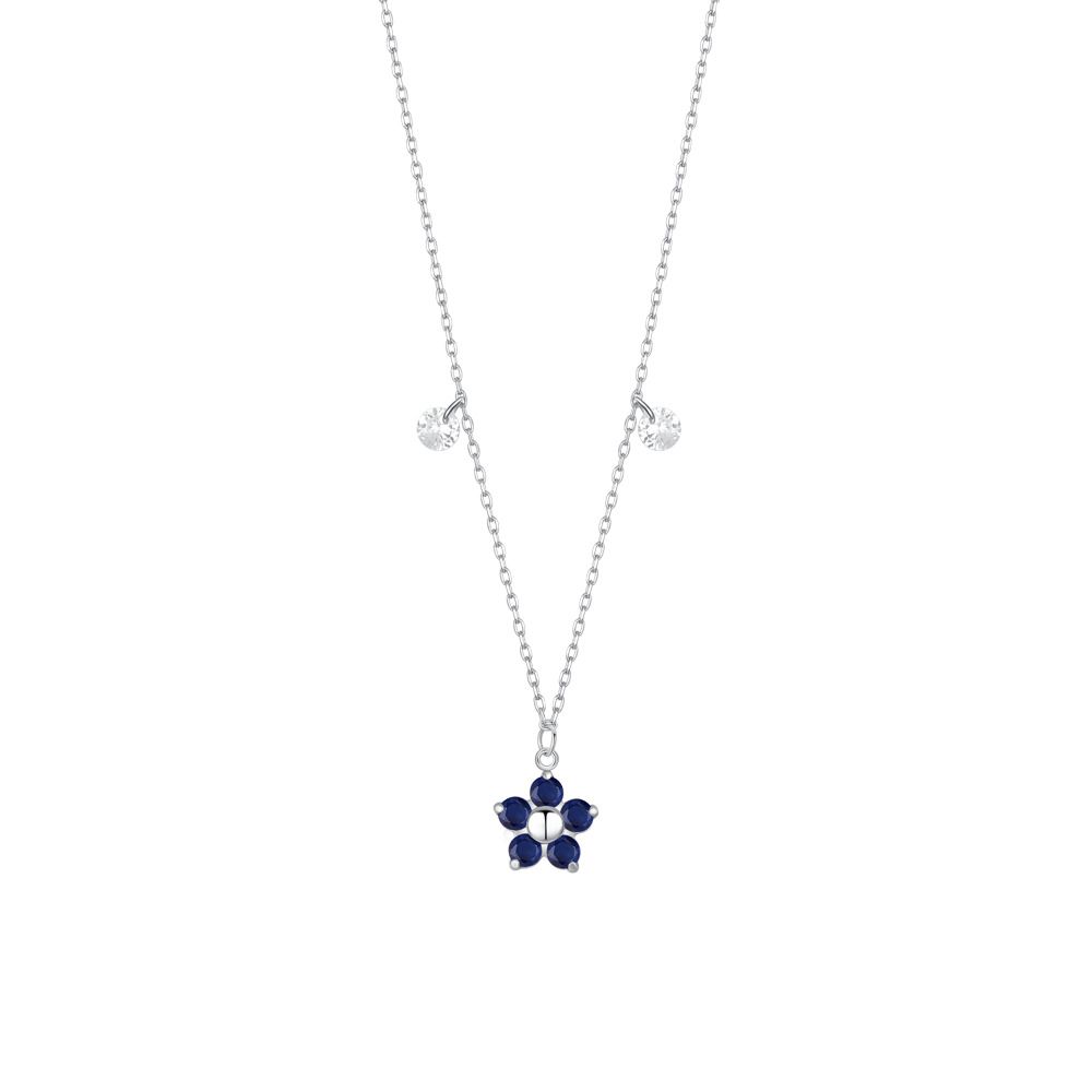Luca Barra Collana Acciaio Fiore Zirconi Blu