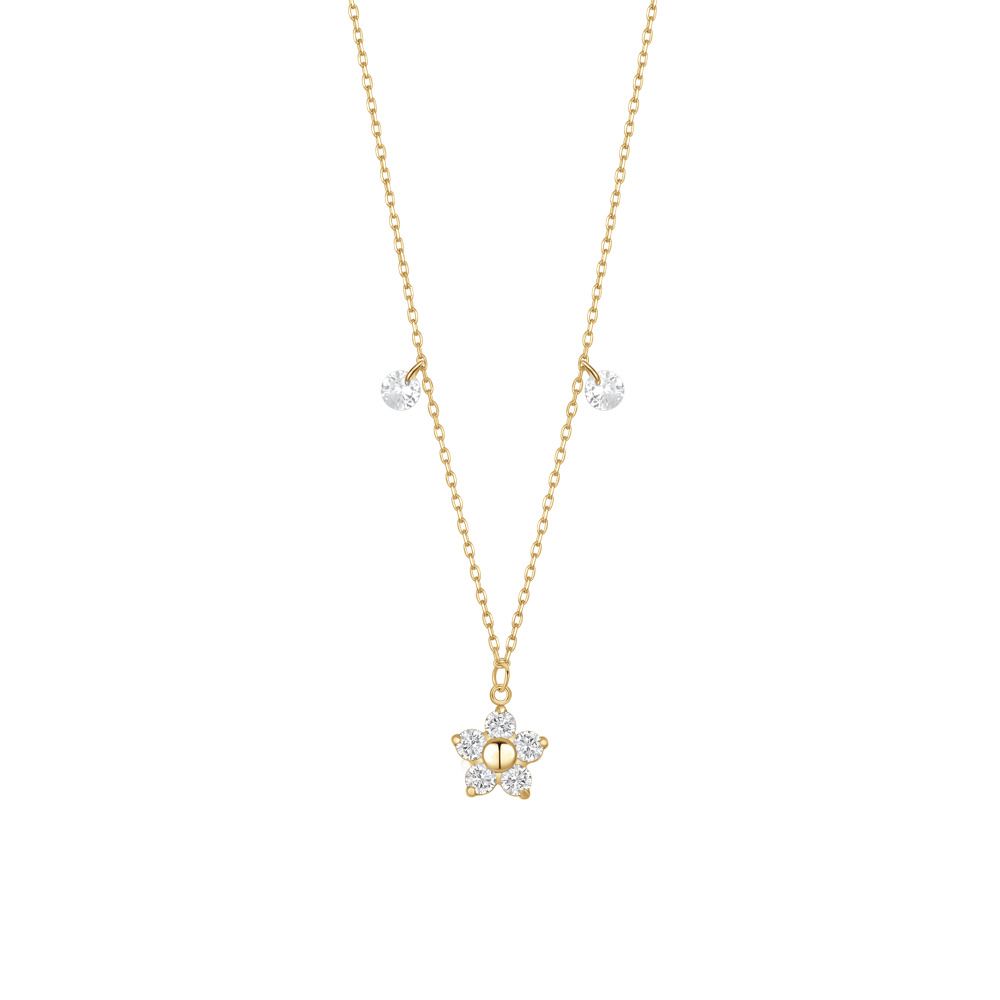 Luca Barra Collana Acciaio Gold Fiore Zirconi Bianchi